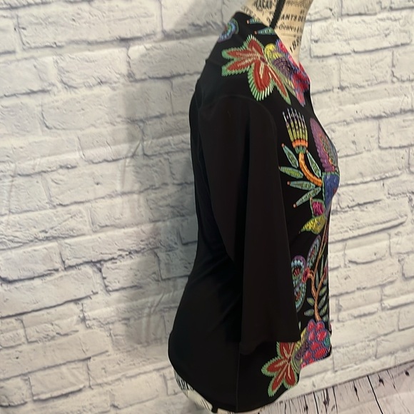 Eva Varro V-neck Top Bold Floral Print 3/4 Sleeves Size XS - Picture 4 of 6